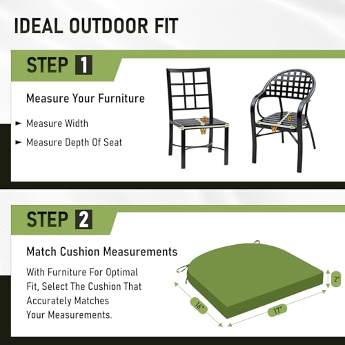 Image of Basic Beyond Outdoor Chair Cushions Set of 4, Outdoor Cushions for Patio Furniture, Water Resistant Patio Chair Cushions with 2 Ties, 17x16x2, Grass Green