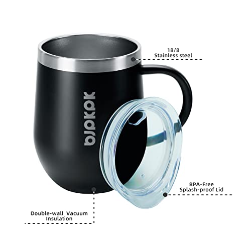 Image of BJPKPK 2PCS Insulated Coffee Mug with Lid, 12oz Stainless Steel Tumbler | Travel Coffee Mug with Handle, Vacuum Insulated Tumbler Cup for Camping, Office, Home, BPA Free Lid, Hot & Cold