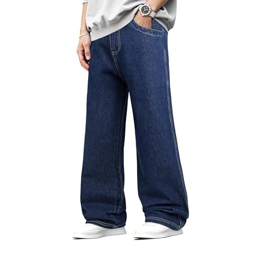 GINGTTO Mens Baggy Jeans Y2k Loose Fit Denim Pants for Men Wide Leg Streetwear Deep Blue 34