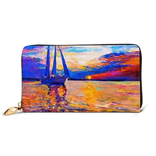 Preisvergleich Produktbild JHGFG Mode Handtasche Reißverschluss Brieftasche Ölgemälde auf Leinwand Sonnenuntergang über Telefon Kupplung Geldbörse Abendkupplung Blockieren Leder Brieftasche Multi Card Organizer