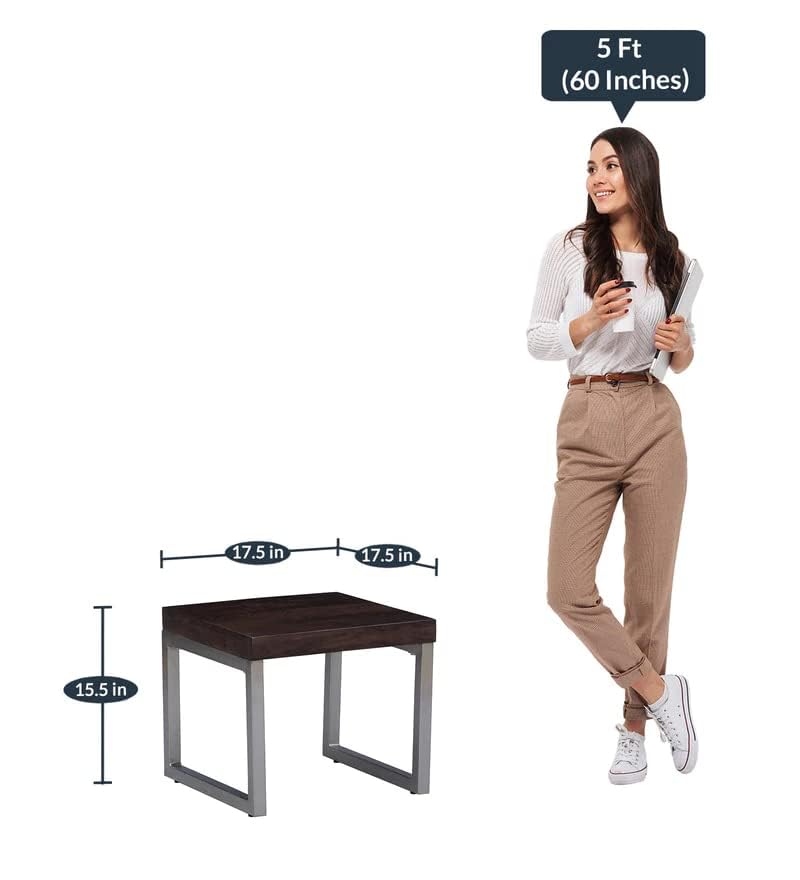 Image of Kinsley Solid Wood End Table | Premium Side Table for Home & Kitchen | Dark Walnut Finish | Solid Mango Wood | Chrome Metal Legs Ideal for Home Decor