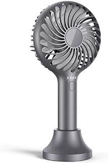 Handheld Fan, POWERbeast 5000mAh Portable Hand Fan with USB Rechargeable Battery Operated & 4 Speeds, Mini Hand Held Fan with Base, 8-25H Small Desk Fan for Women Kids Girls Men Outdoor Camping (Gray)