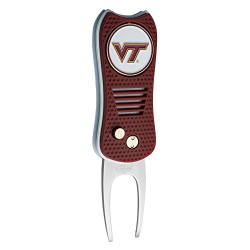 Team Golf NCAA Virginia Tech Hokies Retractable Divot Tool Switchblade Divot Tool with Double-Sided Magnetic Ball Marker, Features Patented Single Prong Design, Causes Less Damage to Greens