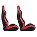 IKON MOTORSPORTS, Universal Racing Seats with Dual Sliders, Reclinable Red & Black PU + Carbon Leather with Hexagonal Quilting Sport Bucket Seats, 1 Pair Driver + Passenger Side