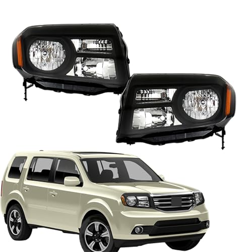 Silscvtt Driver and Passenger Side Replacement for Honda Pilot 2012-2015 Black Housing Headlights Assembly 33150SZAA11 33100SZAA11