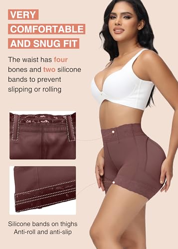 Image of SHAPSHE Butt Lifter Shapewear Shorts for Women, High-Waist Tummy Control | 4 Flexible Waist Stays | Silicone Waist & Leg Grips | Contoured Back Seams | Mesh Thigh Panels | Lace-Trimmed Leg Hem