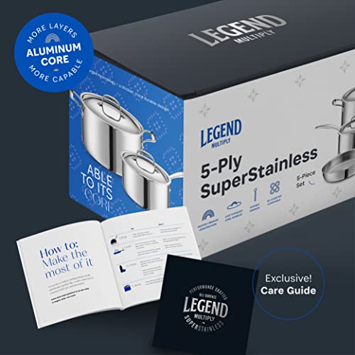 Legend 5 Ply 5 Pc Small Starter Set Stainless Steel Pots & Pans For Home Cook | Quality Cookware 5Ply Clad All Surface Cooking Induction Oven Safe | Non-Teflon Non Toxic Pfoa, Ptfe & Pfos Free #TOP5