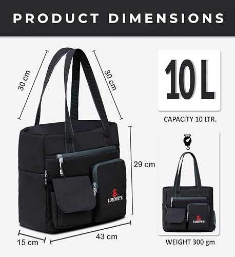 Image of Lusive's Double Pocket Handbag for Women: Stylish, Ideal Companion for Work, Travel, Polyester Material, Spacious 10-liter Capacity, 6 Pockets. (Black & Grey)