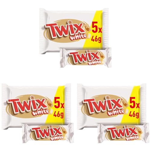 Twix White Chocolatina con Galleta crujiente y suave caramelo recubiertos de chocolate blanco, en barrita doble, Multipack (5 x 46g) (Paquete de 3)