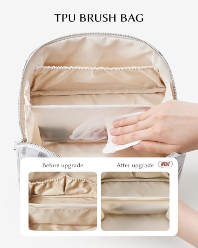 EACHY Travel Makeup Bag for Women, Large Capacity Travel Cosmetic Bag, Polka Dot Wide-Open Makeup Organizer with Waterproof Lining, Cute Portable Toiletry Bag for Daily Use - 3