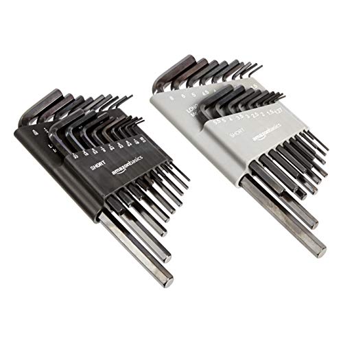 Amazon Basics 36-Piece Allen Wrench/Hex Key Set, SAE & Metric Sizes, Chrome Vanadium Steel with Long Arm, 2 Organized Storage Cases