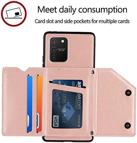 Mikikit PU Leather Wallet Case for Samsung Galaxy S10 Lite, Rose Gold Card holder Flip Leather Cover Snap Button Case Soft with lanyard Strap Purse Kickstand Shockproof skin Case for Samsung S10 Lite