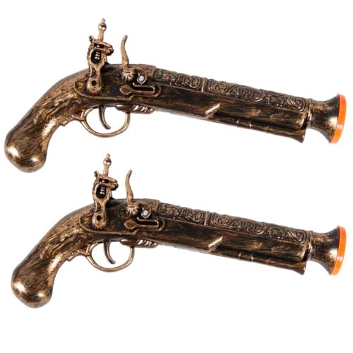Lanxitown 2 Pcs Pirate Gun Toy Pistol 11 Flintlock Pistol Prop with Sound Fake Pirate Costume Accessories for Kids & Adults Halloween Dress Up Party