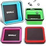 SHALL New Version Collapsible Magnetic Parts Tray Set, 4-Pack Magnetic Tool Trays for Screw Bolts Nuts Washers Pins & Small Metal Parts, 4.5” Square Silicone Foldable Bowls w/Dual-Sided Magnetic Base