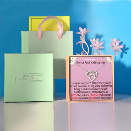 Bonus Granddaughter Gifts, Bonus Granddaughter Necklace, Rose Gold Infinity Eternal Heart, CZ Silver Pendant Necklace, Birthday Gifts, Valentine's Day Gift3