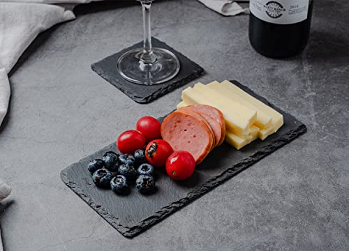 Wlwnwft 4 Pack 10X5In Slate Cheese Boards With 4 Slate Coasters, Charcuterie Boards Serving Platter Slate Stone Plate Tile Sushi Pastry Bread Steak Breakfast Housewarming Christmas… #TOP2