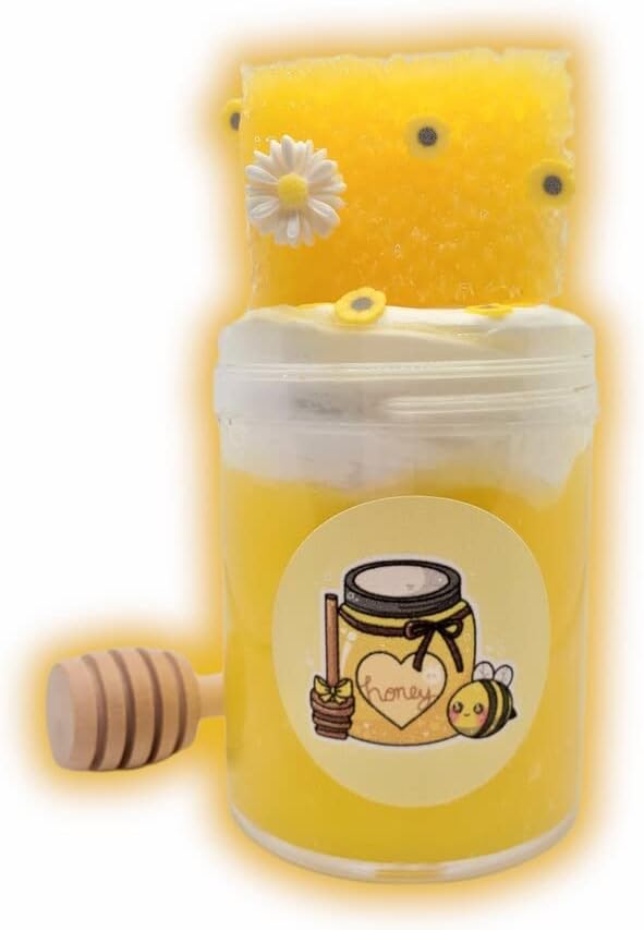 Milk & Honey Scented Clear Slime with Clay Cap – 4oz Stretchy ASMR Slime Toy for Kids Ages 8+ – Handmade Slime Kit with Charm & Accessories – Hoshimi Slimes