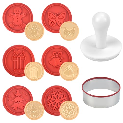 SCHYIDA 6 Piezas Sellos de Galletas para Navidad Moldes de Galletas Navideñas Sello de Repostería de Silicona Cortadores de Galletas Navideños Papá Noel Muñeco de Nieve Hombre de Jengibre Árbol