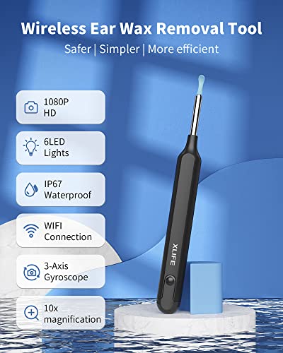 Ear Wax Removal Tool, Ear Cleaner with 1080P HD Camera, Ear Cleaning Kit with 7 PCS Ear Set Wireless Otoscope with 6 Lights for iPhone, iPad, Android