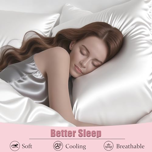 Mulberry Silk Body Pillow Pillowcase with Zipper, Ultra Smooth Soft Breathable Cooling Pillow Cases for Hot Sleepers, Silk Satin Body Pillow Cover for Hair and Skin (Cream White, 20×54 Inches, 1 Pack)