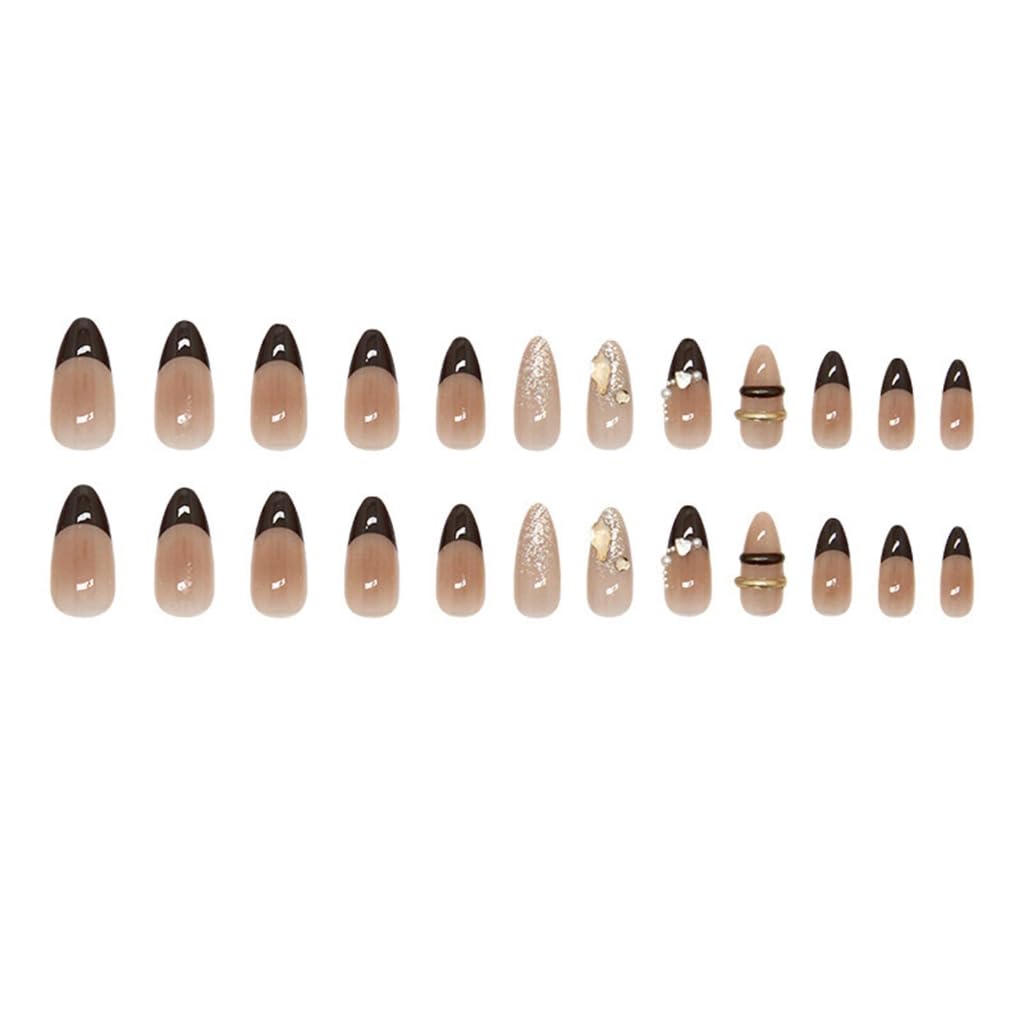 24pcs Almond French Tip False Nails Glossy Artificial Nails Acrylic Stick on Nails Easy Application
