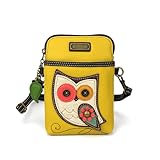 CHALA Bird Collection Cell Phone Crossbody Purse-Women PU Leather/Canvas Multicolor Handbag with Adjustable Strap - Owl Gen II - mustard