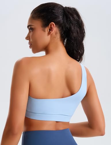 Image of One Shoulder Sports Bras for Women Low Impact Asymmetrical Workout Tops Padded Yoga Right Shoulder Strap Bra