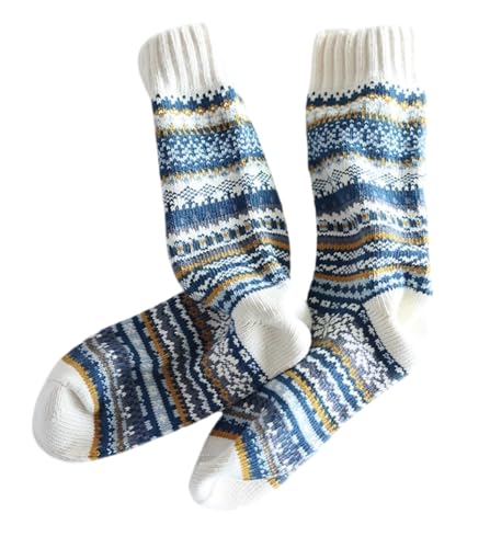 Combed Cotton Novelty Dress Socks - Colorful Funny Nordic-Inspired Cozy Casual Socks for Men & Women Size 7-11