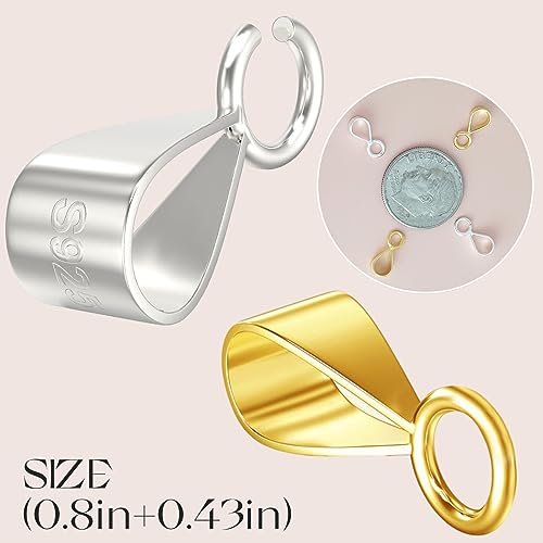 OHINGLT 925 Sterling Silver Bails for Jewelry Making with Open Loop, Slider Necklace Pendant Clasp, Charm Clasp Bracelet Clips for Women