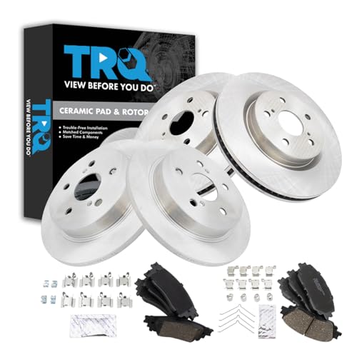 TRQ Front & Rear Brake Pad & Rotor Kit Ceramic Compatible with 21-23 Lexus ES250 19-23 ES300h ES350 19-22 UX200 UX250h Toyota Avalon 20-22 C-HR 18-23 Camry 22-23 Corolla Cross RAV4 Venza