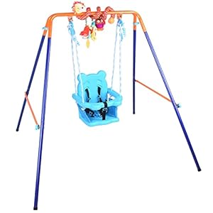 DRM Folding Swing Outdoor Indoor Swing Toddler Swing Set with Support Back Baby Seat+ Baby Spiral Hanging Toys for Baby/Children’s Gift