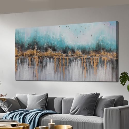 Ardemy Teal Abstract Canvas Wall Art 40x20