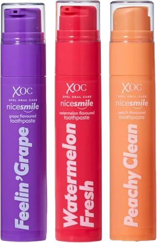 Nice Smile 3 Pack Toothpaste Bundle | Watermelon Fresh, Feelin’ Grape & Peachy Clean Flavours | Flavoured Fluoride Toothpaste for Kids & Adults | Vegan, Cruelty-Free, Enamel-Safe | PoundMart Exclusive