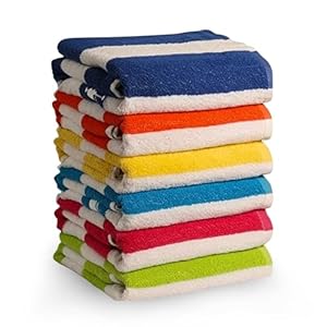 QUBA LINEN 100% Cotton Beach Towels Pack of 6 – Soft, Absorbent & Quick Dry Cabana Striped Pool Towels for Adults – Large, Lightweight, and Durable Cotton Towels for Beach