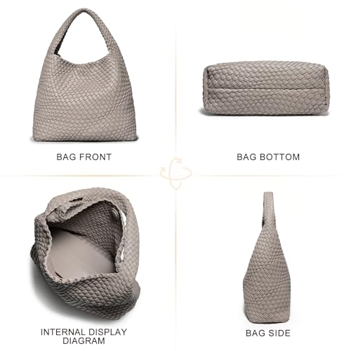 Image of Woven Bag Purses and Handbags Woven Vegan Leather Tote Shoulder Top-Handle Bag With Purses for Women