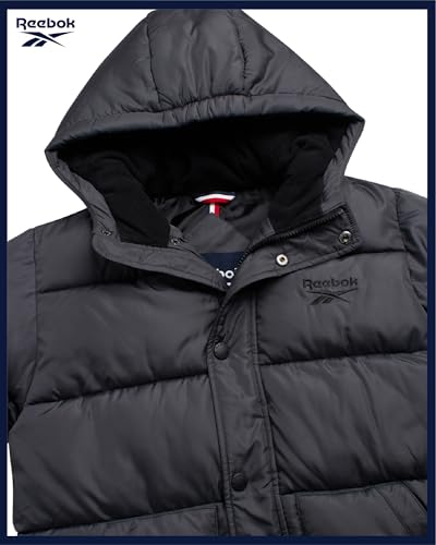 Image of Reebok Boys Heavyweight Puffer Jacket, Wind & Water Resistant Hooded Coat | Cozy Insulated Fill for Maximum Warmth, Full Zip and Snap Placket Seal Out the Weather, Great for School, Play or Weekend Fun