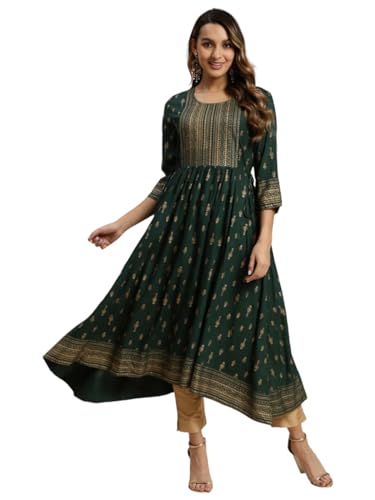 Image of rangita Rayon Calf Length Printed Anarkali Kurti for Women | Kurta for Women