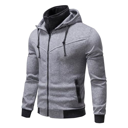 Zip Up Hoodie Men Double Zipper Cool Mens Training Hiking Sweatshirts Fashion Stand Collar Casual Jacket Lightweight