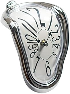 Melting Clock, Salvador Dali Watch Melted Clock for Decorative Home Office Shelf Desk Table Funny Creative Gift, Arab Silver