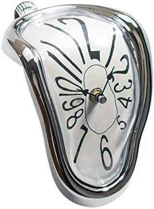 FAREVER Melting Clock, Salvador Dali Watch Melted Clock for Decorative Home Office Shelf Desk Table Funny Creative Gift, Arab Silver