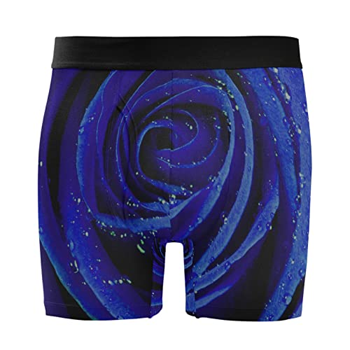 Blue Rose with Water Drops Texture Men's Novelty Boxer Briefs Breathable Underwear Stretchy Underpants Shorts XXL