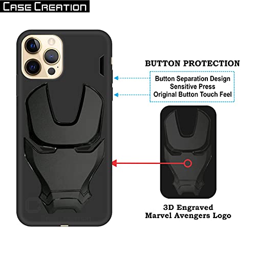 Image of COVERLY Official 3D Touch Feel Trending Real Hero Avengers Logo Mask Soft Rugged Grip TPU Iron Man Super Power Cartoon Movie Silicone Matte Strong Back Cover for Apple iPhone 12 Pro Max - Black