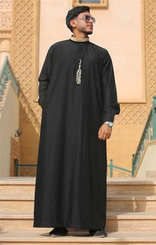 Thobe túnica islámica de hombre con cuello redondo estilo saudí 2