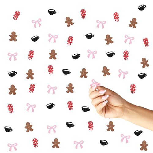 Jingerbread Confetti Christmas Table Confetti for Winter Holiday Bow Jingerbread Man Candy Table Scatter Xmas Party Decoration - 120PCS Red Glitter