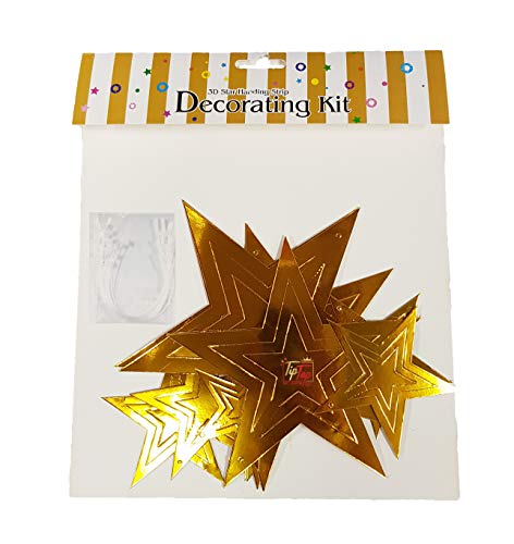 Image of 3D Metallic Foil Board Hanging Decorating Kit (Set of 11 Pieces) (Gold Stars)