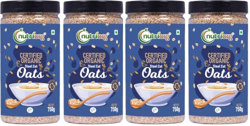 Image of NutriOrg Steel Cut Oats 1.5kg (Pack of 4 * 750) | Organic & Gluten Free | Overnight Oats | High in Fibre & Protein | Healthy Breakfast option