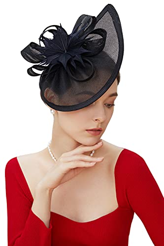 Coucoland BABEYOND Chapeau Fascinator avec Fleur-pour Femme Serre-tête Élégant pour Mariage Cocktail Chapeau Bibi Cérémonie Carnaval Costume Accessoire,Noir