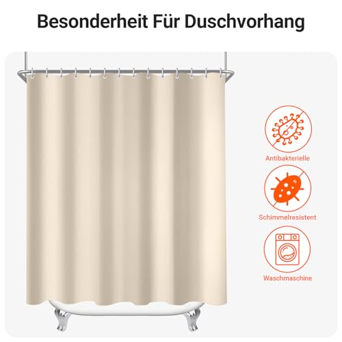 Lerores Duschvorhang 80x200 cm Beige,Beschwerter Saum Antischimmel Textil,Wasserabweisend,Waschbar Polyester Stoff Badevorhänge für Badezimmer,Badewanne mit 6 Duschvorhangringe