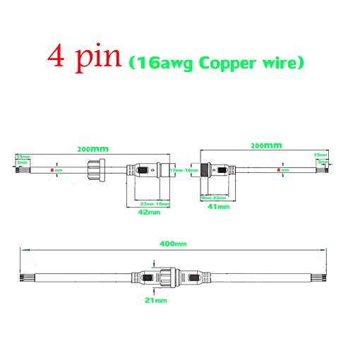 Yetor Waterproof Connector 4 Wire,16Awg Male Female Plug Led Connector Witch 4Pin Waterproof Connectors Ip68 With 20Cm Extension Cable For Indoor/Outdoor Led Strip Lights.(5Pairs) #TOP2