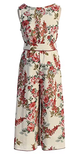 Blunight Collection Big Girls Sleeveless V-Neck Wide Leg Pants Casual Jumpsuit Romper Ivory Burgundy 14 (2J2Ks35) #TOP1
